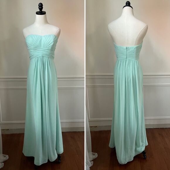 David’s Bridal Mint Green Strapless Formal Gown Bridesmaid Dress Flowy Chiffon 8 - Picture 1 of 7